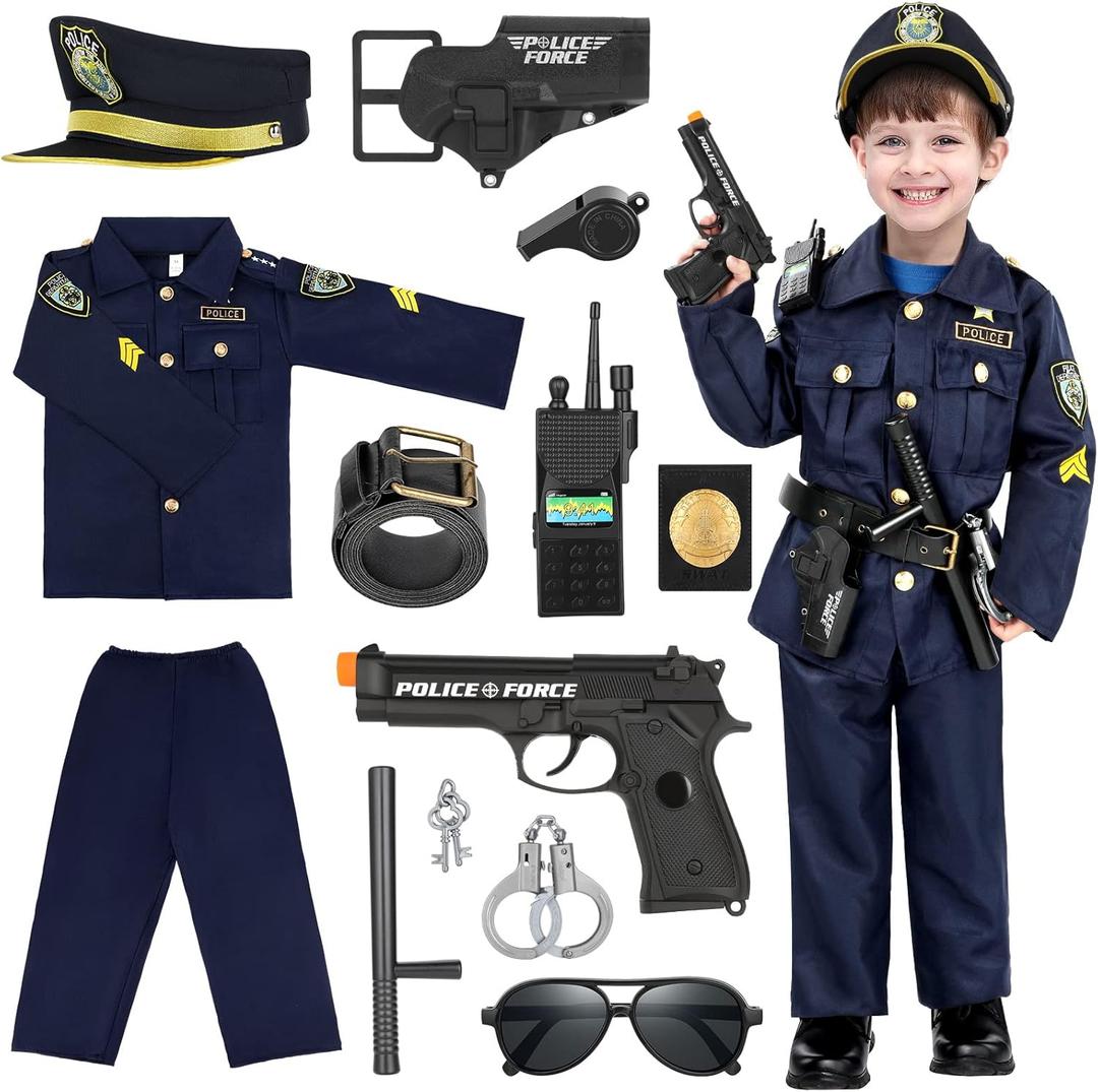 Luucio Police Costume for Kids, Police Officer Costume for Boys with Uniform, Halloween Costumes for Girls, Role Play Kit (Large-(8-10 Year), Blue)