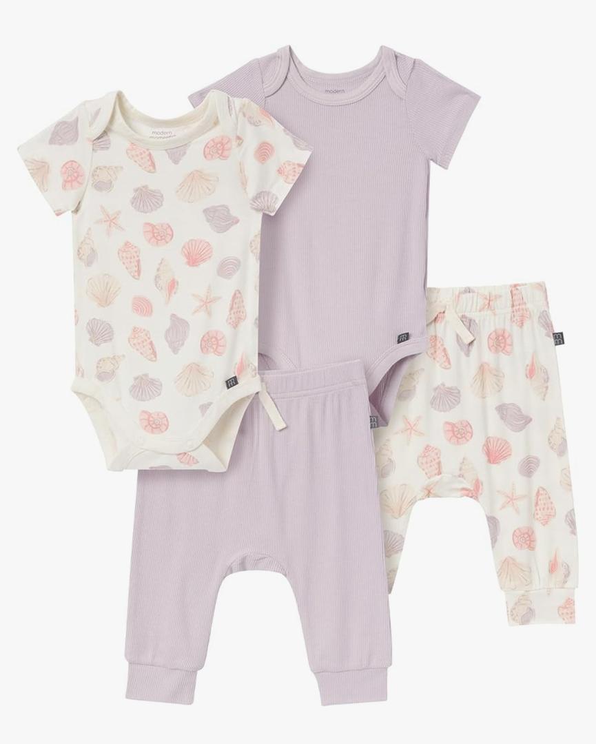 Modern Moments by Gerber baby-girls Viscose 4-pack Short-sleeve Bodysuit & Pant Set 6-9M