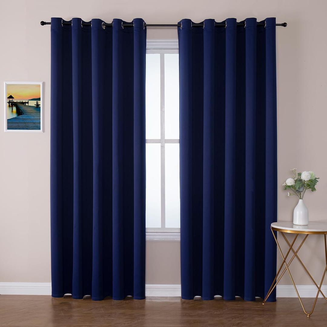 ChrisDowa Blackout Curtains 70 inches Wide for Bedroom - 2 Panels Set Extra Wide Grommet Thermal Insulated Room Darkening Curtains for Living Room (Navy Blue, 70 x 84 Inch)