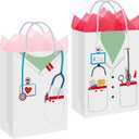 Supervitae 2 Pcs Large Nurse Week Gifts Bag with Tissue Paper and Handle 9.2x5.2x12 Inch Thick Cardboard Nurse Appreciation Graduation Thank You Gifts for Medical Doctor Social Worker (White)