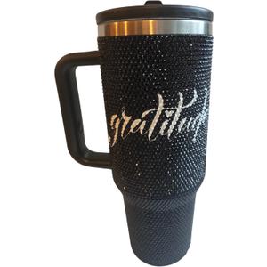 40 Oz Bling Rhinestone Gratitude Tumbler with Straw and Handle  Leak-Proof Double Wall Stainless Steel Cup  Vacuum Insulated, Reusable for Hot & Cold Drinks, Stylish Gift For Women Or Back-To-School