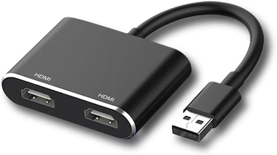 USB A 3.0 to Dual HDMI Adapter for Windows 4K@30hz, USB-A to Dual HDMI Hub Splitter for 2 Monitors for Large Screen Display, for Windows Laptops, Computers,PC, USB Devices(Not for Mac)