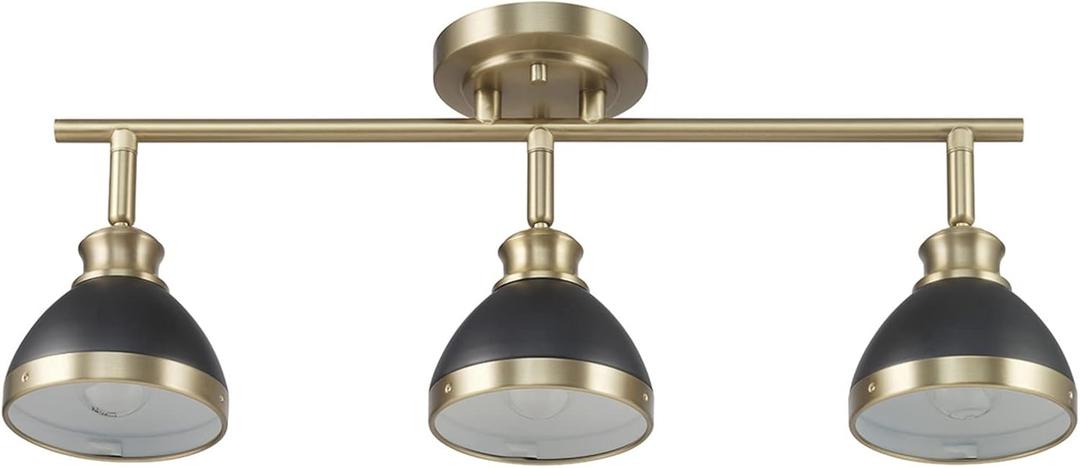 GLOBE Electric 64000004 22" 3-Light Track Lighting, Matte Brass, Matte Black Shades, Lighting for Kitchen, Bathroom, Bedroom, or Dining Room, Living Room Ceiling Lights, Light Fixture