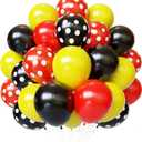Red Yellow Black Balloons, 60pcs 12 Inches Red Yellow Black Polka Dot Latex Balloons with 1 Ribbon for Birthday Baby Shower Cartoon Mouse Themed Party Decorations