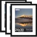 24X30 Poster Frame, Display Pictures 18X24 with Mat or 24X30 Without, Wall Hanging Frames, Black, 3 Pack