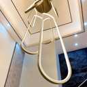 6-Rings Modern Chandelier, LED Gold Large Contemporary Light for Staircase, Dimmable Flush Mount High Ceiling Chandeliers with Remote Control for Villa Foyer, 40in x 7.9in x 138in