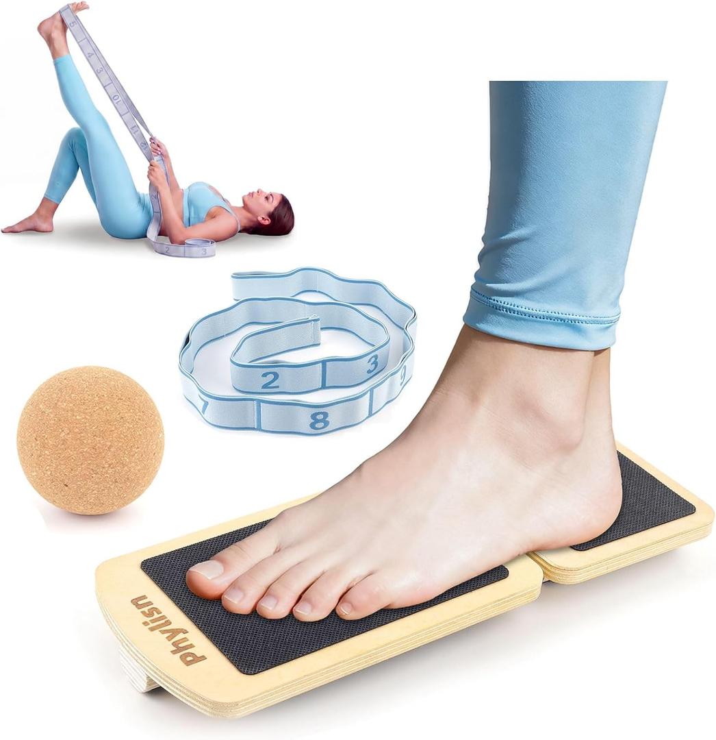 Ankle Strengthener Foot Fitness Kit for Ankle Sprains,Physical Therapy.Includes Balance Board,Resistance Band,Fascia Ball(with User Guide)