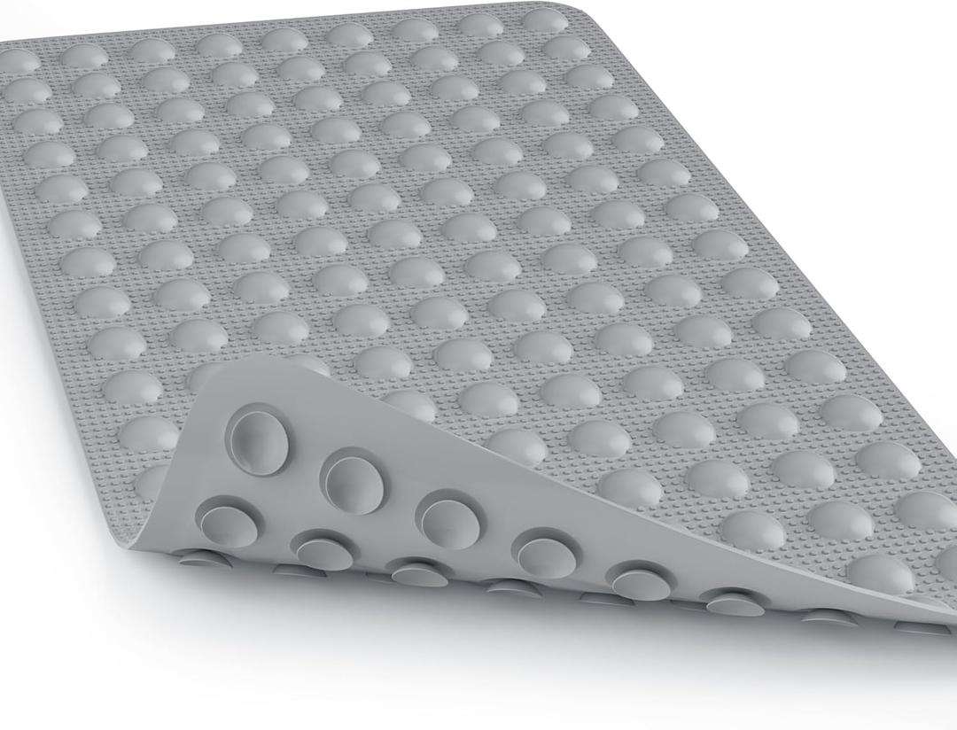 Rubber Bathtub Mat Non Slip, Baby Bath Mat for Tub, Shower Mat Non Slip PVC-Free, Strong Suction and Textured Surface, Non-Toxic, No Chemical Smells, for Kids Elderly Dogs, Grey