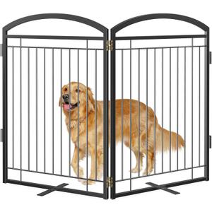 Full Metal Free Standing Dog Gate with Door for Indoor Outdoor, 48'' Extra Wide 36'' Tall Dog Gate for Doorways,Large Openings,Decks,Pet Puppy Freestanding Safety Fence(2 Panels,Black)