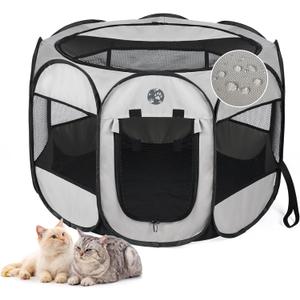 Portable Pet Playpen for Dogs & Cats Foldable Indoor/Outdoor Exercise Pen, Waterproof Puppy Tent, Lightweight Pop-Up Dog Crate with Self-Locking Zipper Door, Collapsible Travel Enclosure