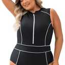 Curvtide Women's One Piece Swimsuit s Plus Size Athletic Swimwear Sleeveless Stand Collar Zipper Front Sports Bathing Suits L, 14-16