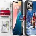 FUNMIKO Christmas Wallet Phone Shell for iPhone 16 Pro,Detachable Flip Folio Leather Cover,RFID Blocking 4 Card Slots Holder,Magnetic Kickstand,Trendy Design,Starry Night Santa Claus