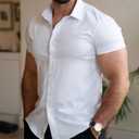 Mens Muscle Fit Dress Shirts Athletic Slim Fit Short Sleeve Stretch Casual Button Down Shirt (White, S)