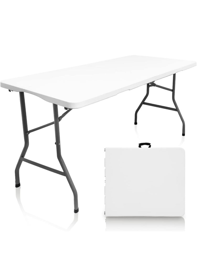 Plastic Folding Table, 5 FT Folding Table, Plastic Portable Tables for Dining Parties Card Picnic Camping, G.W-10.5 kgs.Size-82.5 x7