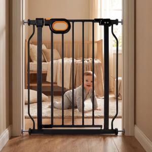 Small Narrow Baby Gate for Stairs 23.8-28.3 Inch Narrow Dog gate Pressure Mounted No Drilling with Walk-Through Door,Black