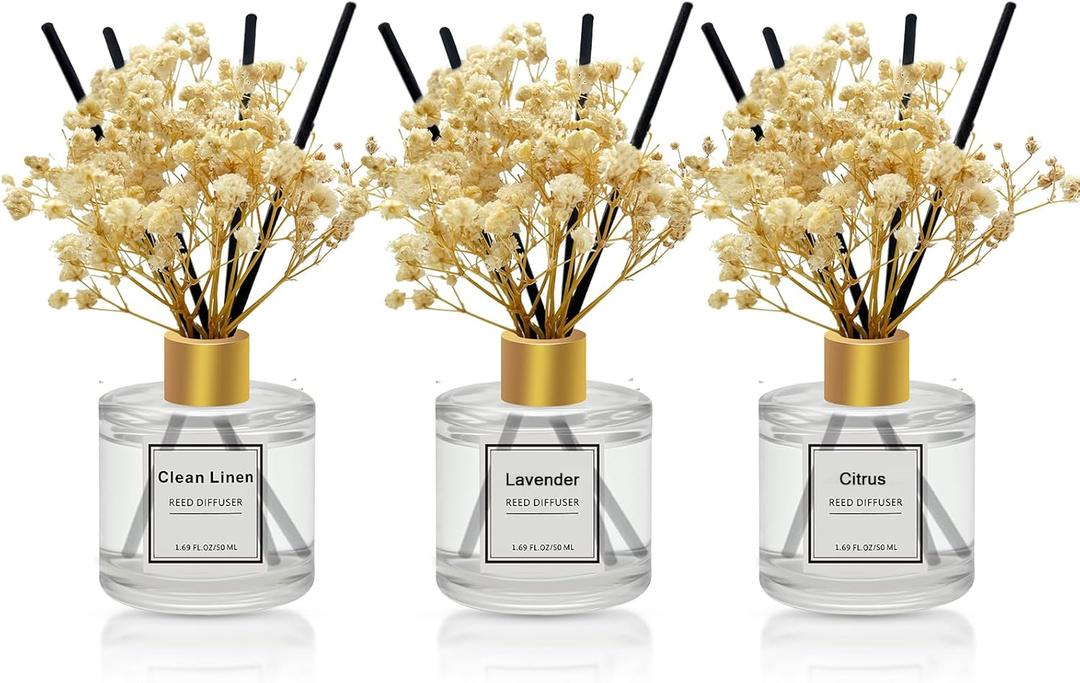 Reed Diffuser Set of 3 Pack,Clean Linen Citrus Lavender Scented Oil Diffuser with 4 Sticks,Reed Diffuser for Home,Living Room,Bathroom Air Freshener Diffuser,50ml x 3