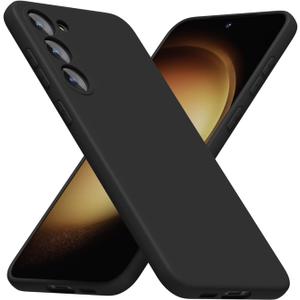 for Samsung Galaxy S23 Plus Phone Case Silicone, Minimalist Ultra Thin Slim Soft Rubber Gel Solid Color Matte TPU Cute Case for Women Men, Girly Plain Aesthetic Design & Camera Cover, Black