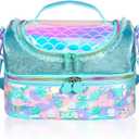Kids Double Decker Cooler Insulated Lunch Bag, Back to School Large Meal Tote for Boys, Girls, Men, Women, with Adjustable Strap, Mermaid