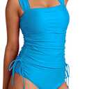 Pink Queen Women's 2 Piece Tankini Bathing Suit Tummy Control High Waisted Bikini Bottom Ruched Drawstring Swimsuit (Medium, Light Blue)