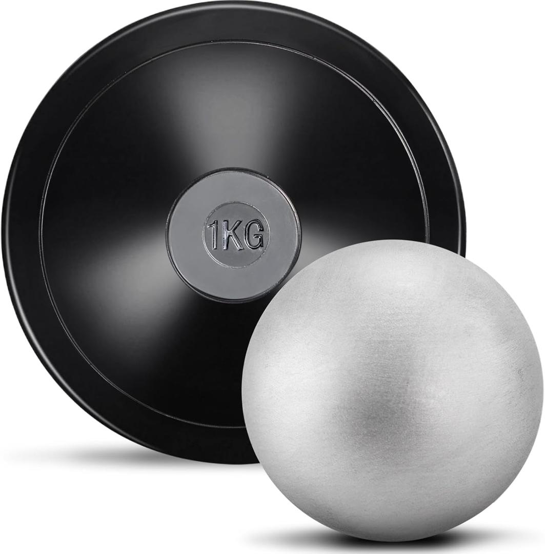 Covzoe 2 Pack Shot Put Ball and Throwing Discus Set, 1 kg Training Discus and About 12Lb Iron Shot Put Track for Outdoor Sports Practice Field Training