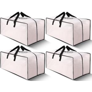 Cosy Family 4 Pack Heavy Duty Extra Large Moving Bags with Backpack Straps - Strong Handles & Zippers, Storage Totes For Space Saving, Fold Flat, Alternative to Moving Box (Set of 4, Clear)
