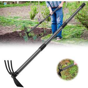 Hoe and Cultivator - 45 Long Handle - Heavy Duty Garden Hoe Tiller, Standing Hoe Garden Tools Durable Cultivator Hoes Hand Rake Fork for Gardening Weeding Planting Loosening Soil