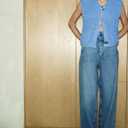 Women's Sleeveless Knit Cardigan Casual Button Down Cropped Knitted Sweater Vest with Pockets (Blue, L)