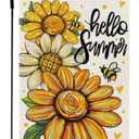 4 x CROWNED BEAUTY Hello Summer Garden Flag Sunflowers 12x18 Inch Double Sided Small Floral Seasonal Holiday Decoration for Outside Yard