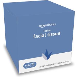 Amazon Basics 2-Ply Ultra Facial Tissue with Lotion, 75 Count, Pack of 6