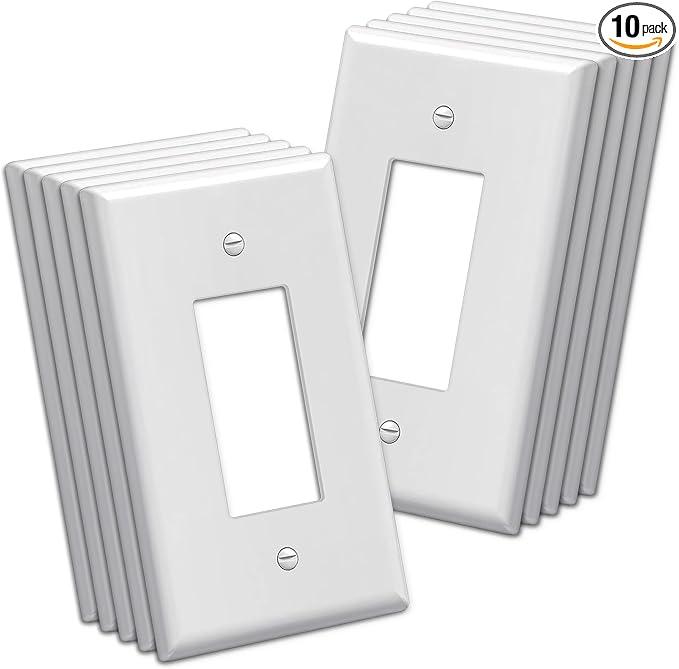 BESTTEN 10 Pack 1-Gang Oversize Decor Wall Plate, Jumbo Unbreakable Polycarbonate Decorator Receptacle Outlet Cover and Oversized Switch Plate, White, ETL listed