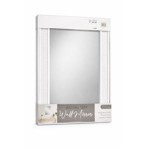 Rattan Trim Wall Mirror, 18' x1.25' x 23.75' , White