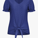 GRACE KARIN Women's 2025 Summer Tops Short Sleeve V Neck Basic T Shirts Dressy Casual Tie Front Tops Eyelet Blouses Tunic Size M