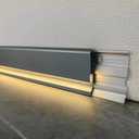 JARBIH Minimalist Skirting Baseboard, 10 Packs H5cm(2inches) Metal Aluminum Floor Skirting with Warm Light Silicone Led Strip, Illuminated Bottom, Complete with Accessories(Grey) (Gray)