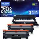 Compatible TN760 Toner Cartridge and DR730 Drum Unit Replacement for Brother TN 760 TN-760 TN730 DR-730 to use with MFC-L2710DW MFC-L2750DW HL-L2370DW Printer (2 Toners 1 Drum, 3 Pack)