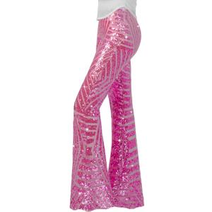Nawgut Sequin Flare Pants Sparkly Glitter High Waisted Bell Bottom Trousers Disco Party Clubwear for Women S