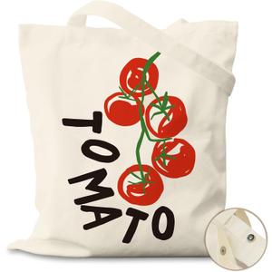 Cute Tomato Canvas Tote Bag for Books, Travel & Daily Use, Magnetic Buckle, 16x14 Inch(001)