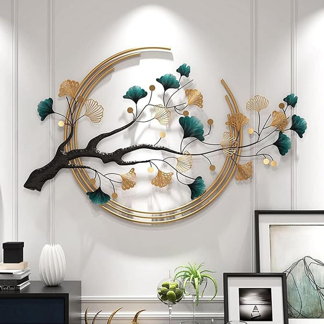 Futyli Large Wall Decor Living Room Metal Art Wall Decor 3D Ginkgo Leaf Decor Wall 36.6" Vertical Wall Art Modern Unique Entryway Decor Wall For Bedroom Dining Room Metal Wall Sculptures (36.6L" x 23.3W")