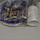 Hanukkah Tableware Set Happy Chanukah Disposable Tableware Includes 20 9" Dinner Plates 20 7" Dessert Plates 20 9 oz Cups and 1 Tablecloth for Jewish Chanukah Party Supplies(Serves 20)