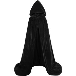 ALIZIWAY Hooded Cape Reversible Velvet Cloak Lined with Satin Renaissance Medieval Halloween Christmas Cosplay Costume (Black, M)