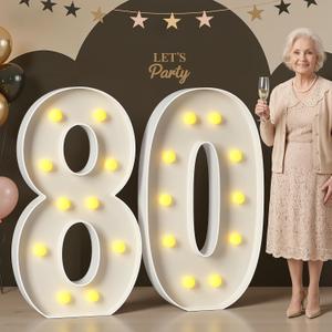 80 Light up Numbers 4 Feet Tall, 80 Marquee Numbers for Party, 80th Birthday Decorations for Women Men, Big 80 Sign with Light for Anniversary, Birthday Backdrop Decor