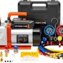 VIVOHOME VG Series AC Vacuum Pump and Gauge Set, 1 HP 9.6CFM 2 Stage HVAC Vacuum Pump and 4 Way Manifold Gauge Kit with 5ft Hoses for R134a R12 R22 R502 R410a Auto HVAC Systems Commercial Use