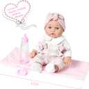 Enjoyin 12'' Baby Doll in Gift Box with Pink Cloths, Pacifier, 13''x13'' Microfabric Blanket, and Feeding Bottle. Gift Idea for Ages 3+