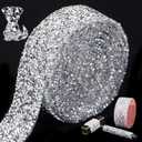 Locacrystal Bling Crystal Rhinestone Ribbon Self-Adhesive Iron on Resin Diamond Ribbon Wrap Roll DIY Bling Stickers for Wedding Clothing Cars Crafts Dress Decoration, Silver,1.18inch x 3yard