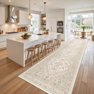 Runner Rug 2x10, Ultra-Thin Kitchen Rugs Non Slip Washable Rugs for Entryway Rug, Kitchen Runner Low Pile Vintage Soft Carpets for Living Room, Bathroom Bedroom (Cream/Beige,2'x10')