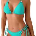 swimall Women's Bikini Set Sexy Triangle Halter Two Piece Swimsuit Double Straps String Tie Bathing Suit (403 - Bright Blue), Small