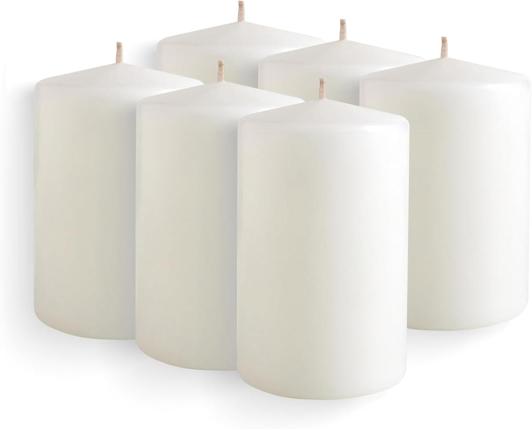 Simply Soson White Pillar Candles Bulk - 2.75x4 Inch, Set of 6 Unscented Pillar Candles, Elegant Tall Pillar Candle, Round Cone tip Pillar Candle for Home Decor, Dinner, Wedding, Party