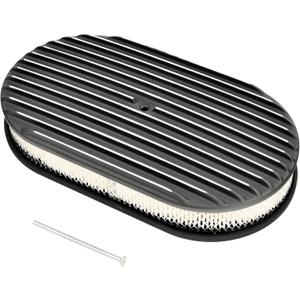 15 Air Cleaner for Carburetor, Oval Polished Aluminum Fully Finned Air Cleaner Element Compatible with Chevy-Black