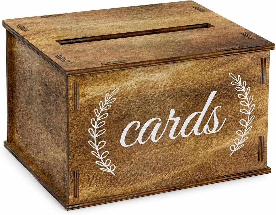 Wooden Wedding Card Box with Slot Rustic Gift Card Box for Wedding Decorations for Reception Money Gift Boxes for Party Anniversary Baby & Bridal Shower