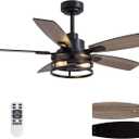 46 Inch Ceiling Fans with Lights and Remote Control, Farmhouse Ceiling Fan for Bedroom Living Room and Patio, Black Caged Ceiling Fan for Indoor and Outdoor