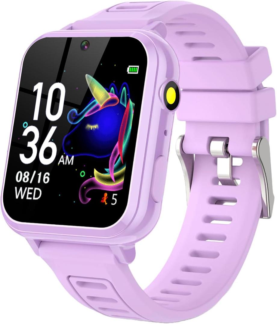 Tixpc Kids Smart Watches Girls with HD Touch Screen Camera Music Player 39 Puzzle Games Pedometer Alarm Clock Calculator Torch, 12/24 hr Kids Watches Toys for Age 3-12 Year Olds Gifts Girls